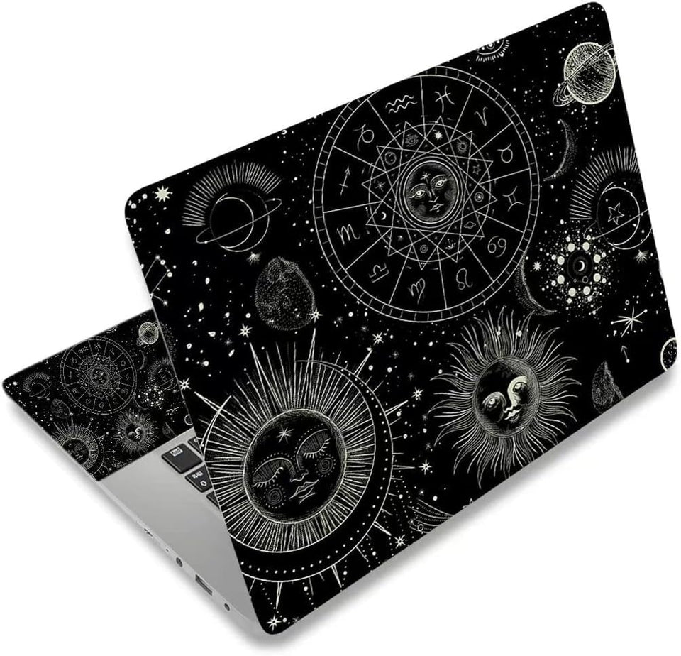 NXZGO Cosmic Sun Moon laptop skin back view showing scratch protection.