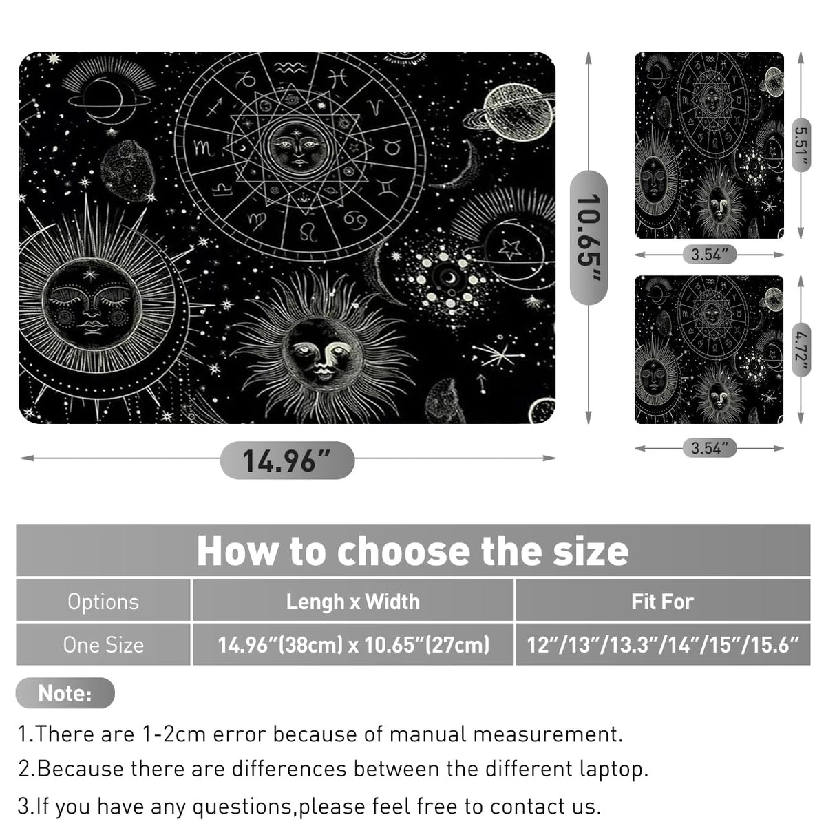 NXZGO Cosmic Sun Moon laptop skin full front view on a notebook.