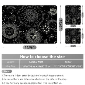 NXZGO Cosmic Sun Moon laptop skin full front view on a notebook.