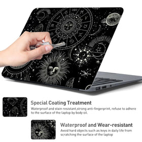 NXZGO Cosmic Sun Moon laptop skin packaging with three-film set.