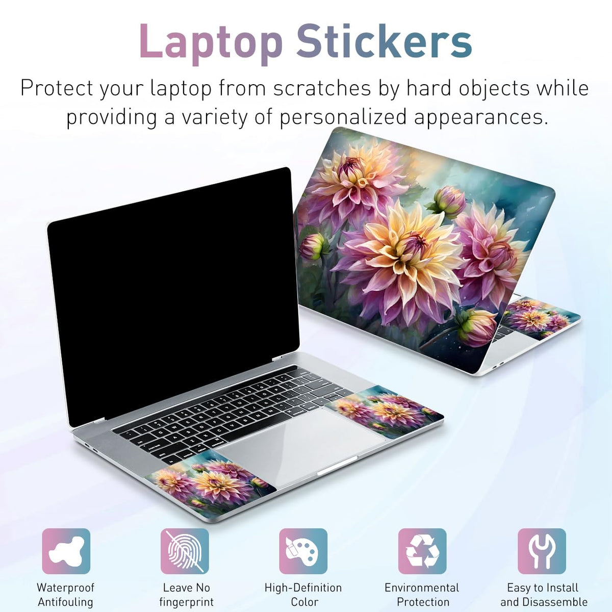 NXZGO Dahlia full laptop skin 38x27 cm fits 15.6 inch notebooks.