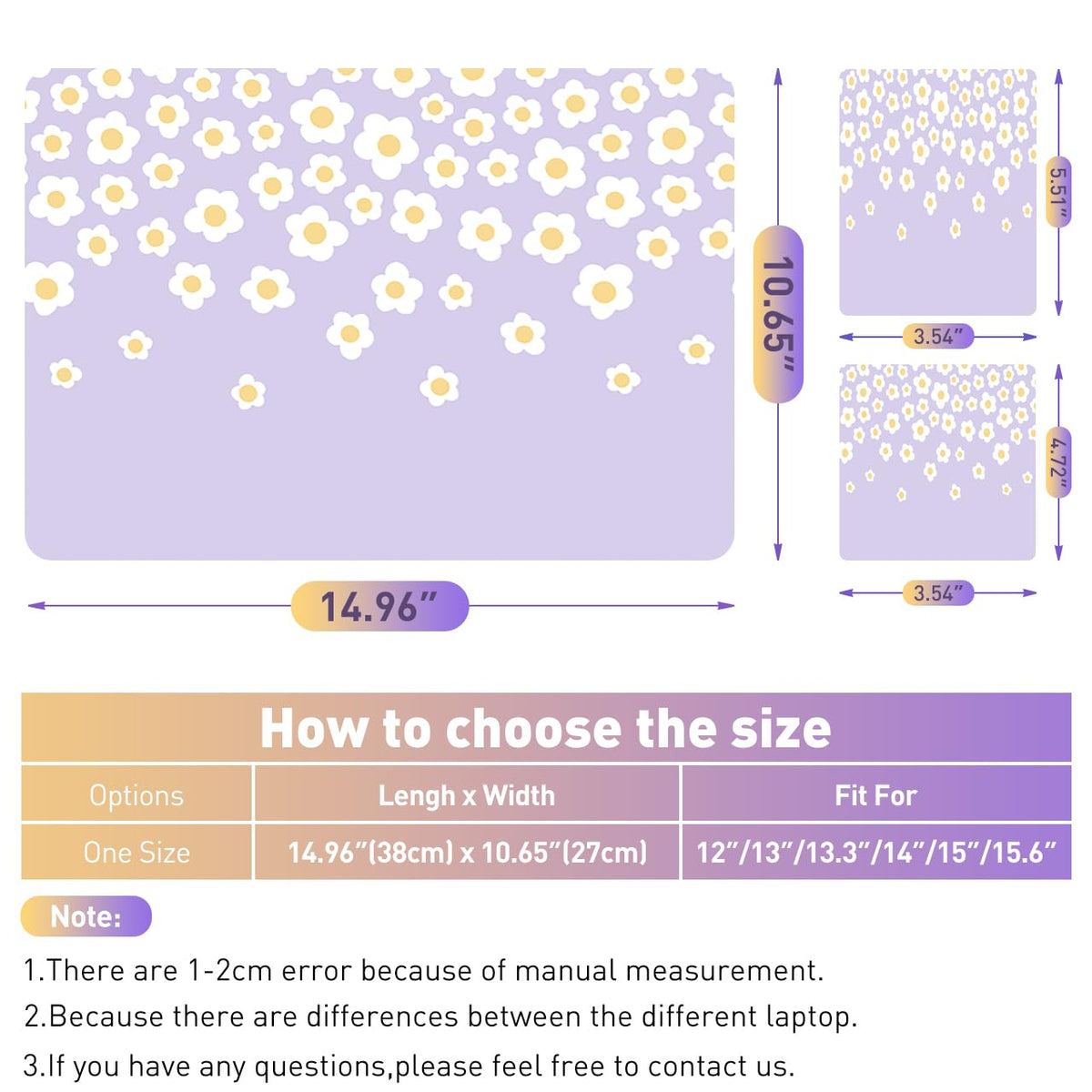 NXZGO Lavender Happy Flower laptop skin application steps demonstrate quick, glue-free removal.
