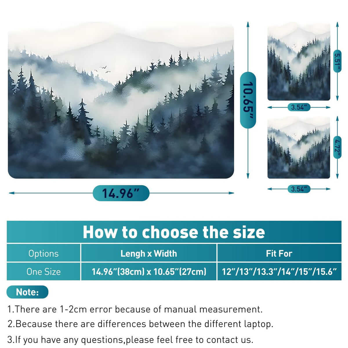 NXZGO Misty Forest fit chart showing trim guidance