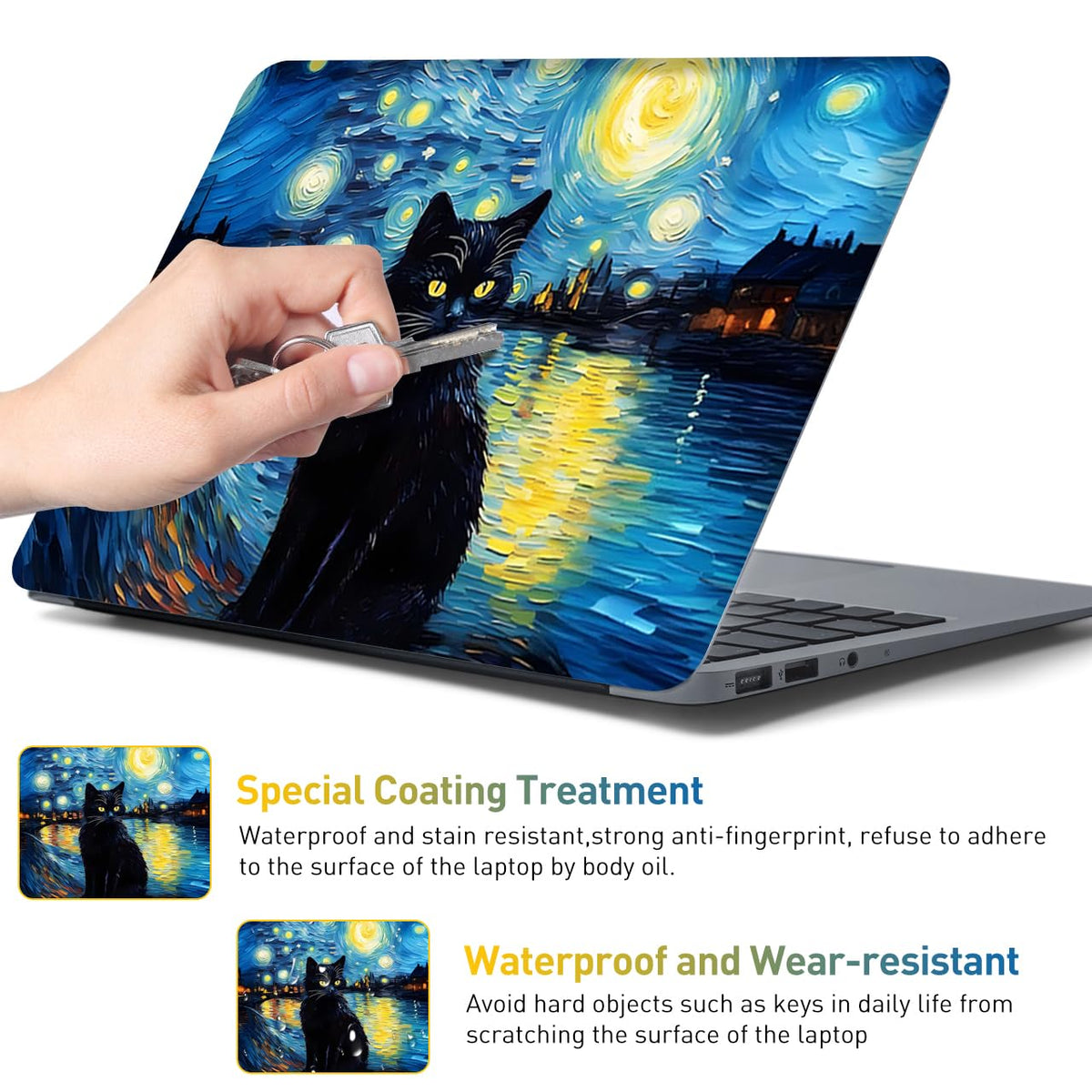 NXZGO Starry Night Cat close-up vinyl reveals durable waterproof material.