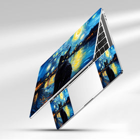 NXZGO Starry Night Cat left touchpad skin protects the palm rest area.
