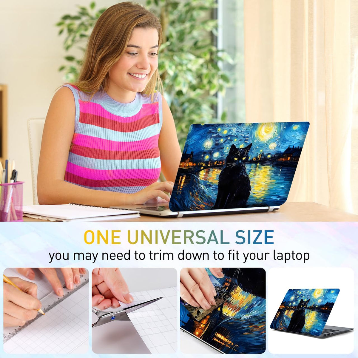 NXZGO Starry Night Cat universal-fit skin adapts to 12–15.6 inch notebooks.