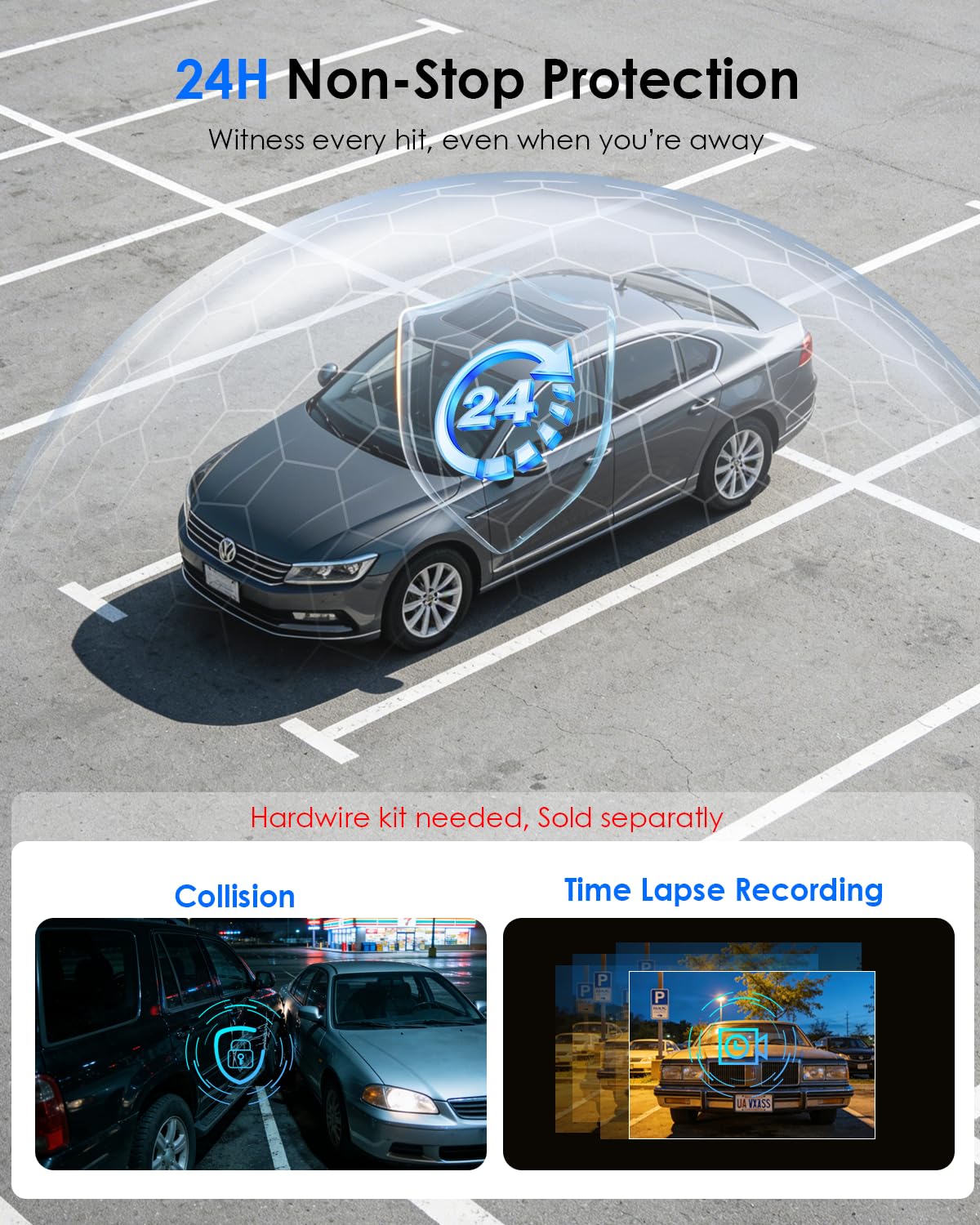 Nymzview dashcam 24h parking mode protects your vehicle when away.