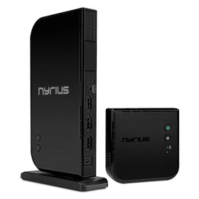 Nyrius Aries Home+ front view showing compact wireless HDMI transmitter for easy streaming.