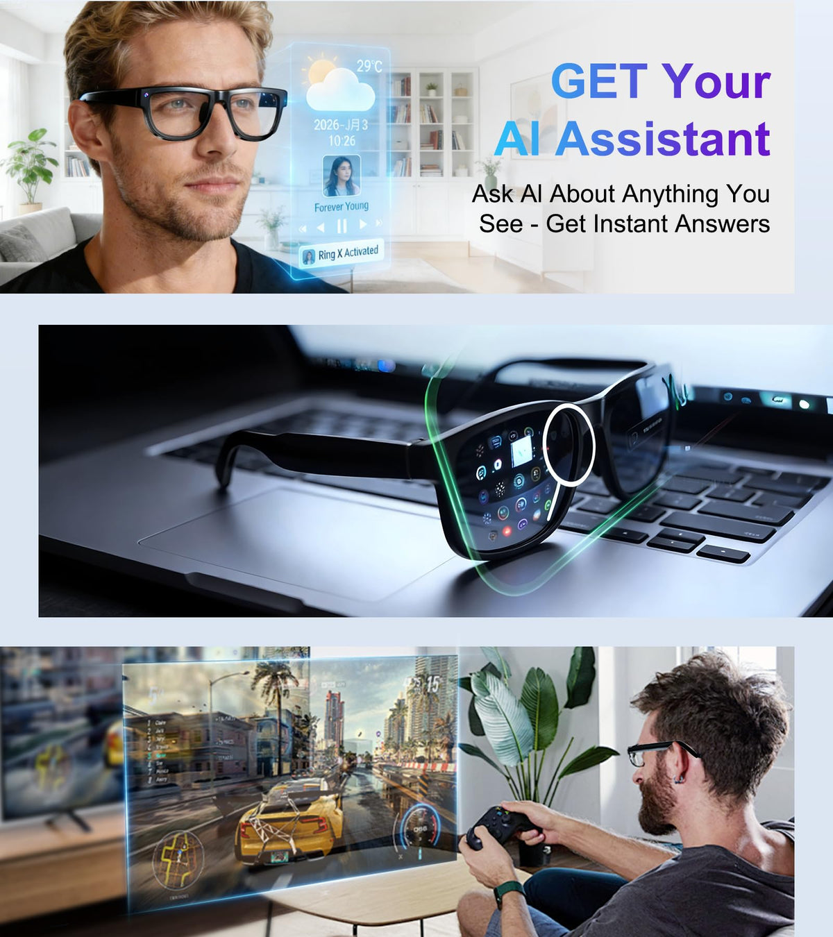 NyVyzn Smart Glasses weigh 42 grams for all-day comfort.