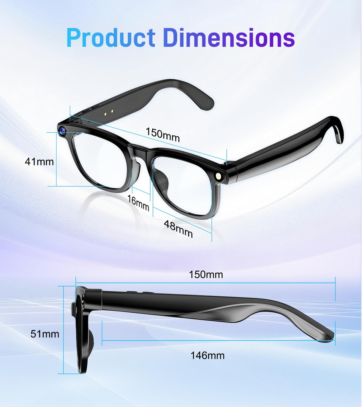 NyVyzn Smart Glasses record video with stabilization for smooth footage.