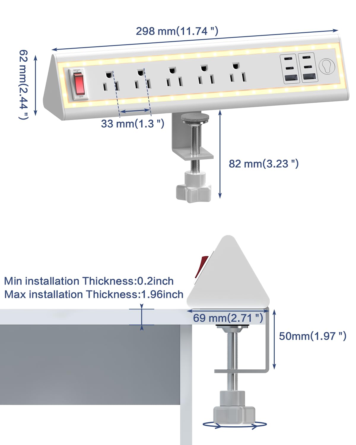 NYYTGE in a home office showing neat cable management and accessible charging
