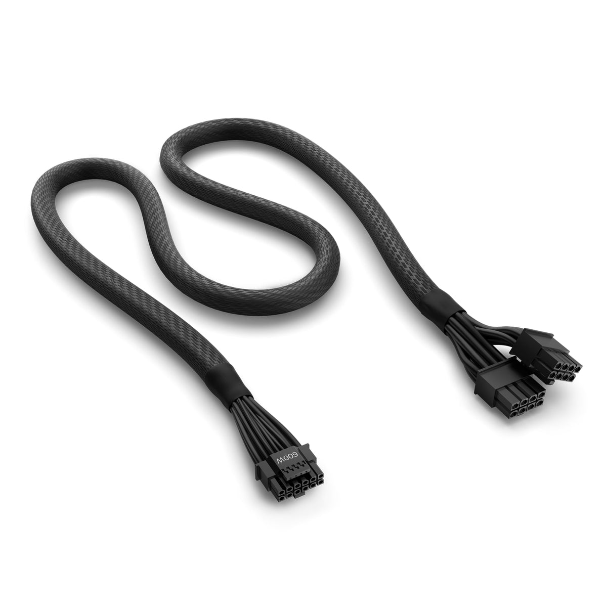 NZXT 12VHPWR adapter cable top view showing compact design for tidy builds