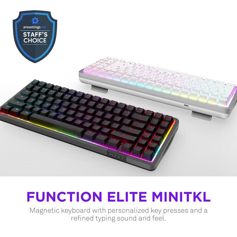 NZXT Function Elite MiniTKL Black keycaps closeup emphasizes durable typing feel