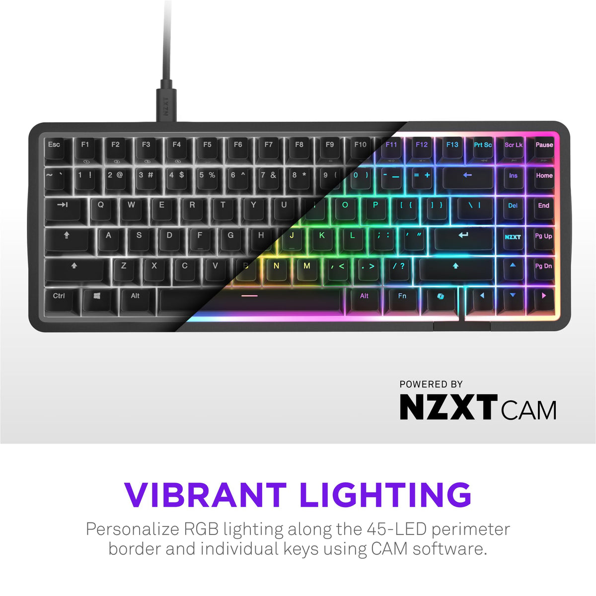 NZXT Function Elite MiniTKL Black top-down view reveals key spacing