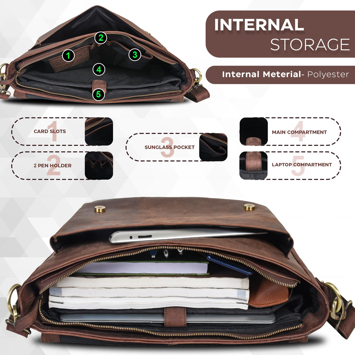 Oak Leathers messenger bag laptop compartment keeps devices protected during commutes