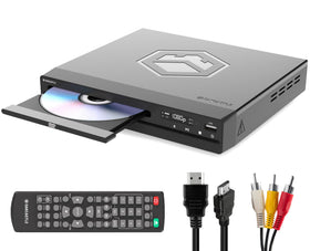 Oakcastle DVD100 front view, compact size for space-saving home cinema.