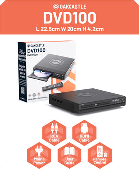 Oakcastle DVD100 HDMI cable included enables immediate high-definition viewing.