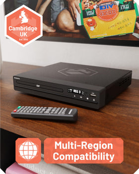 Oakcastle DVD100 side ports ready for HDMI and AV connections.