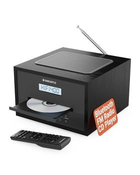 Oakcastle Hifi400 front view in warm wood cabinet, ideal for living rooms