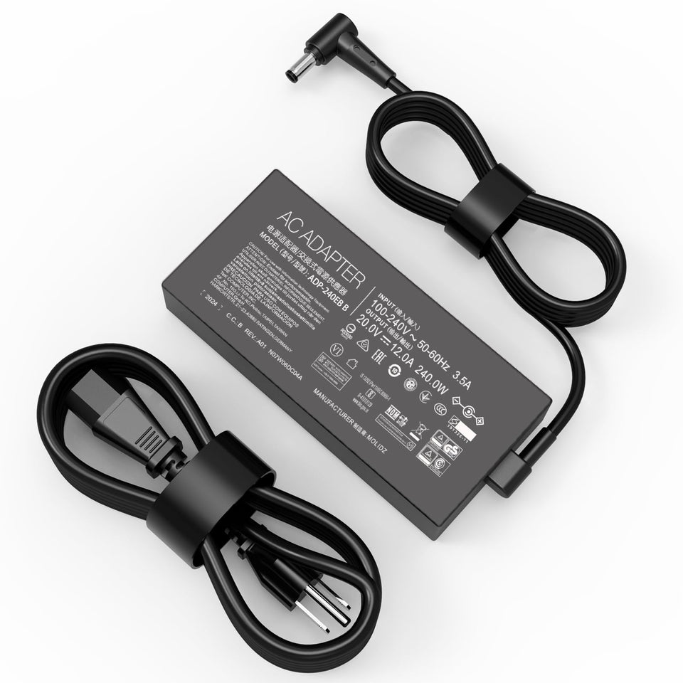 OAOMER 240W front view showing adapter body and three-prong cord, reliable replacement