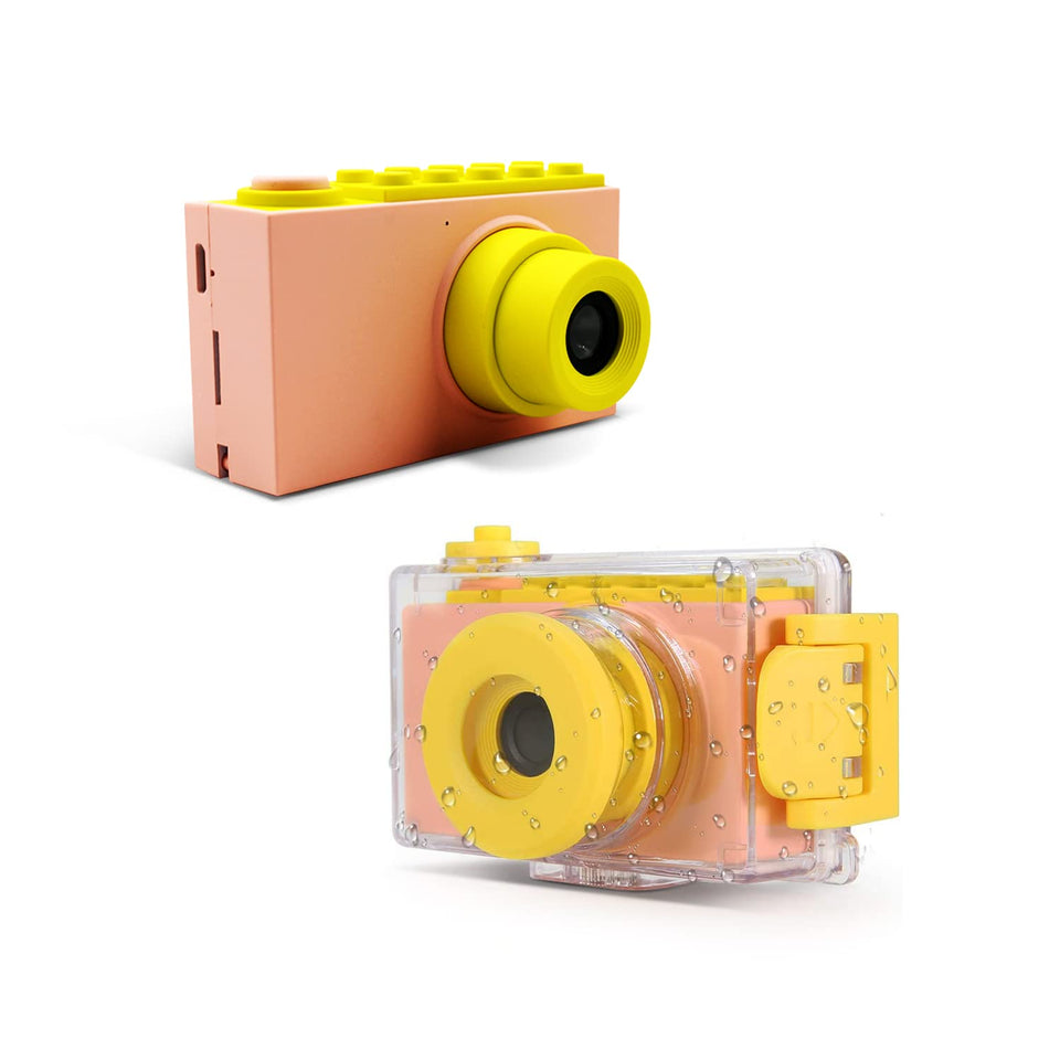 Oaxis myFirst Camera 2 front view showing pink color and compact size, durable for kids