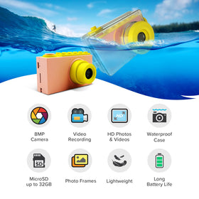 Oaxis myFirst Camera 2 with included 16GB microSD and USB cable showing ready storage