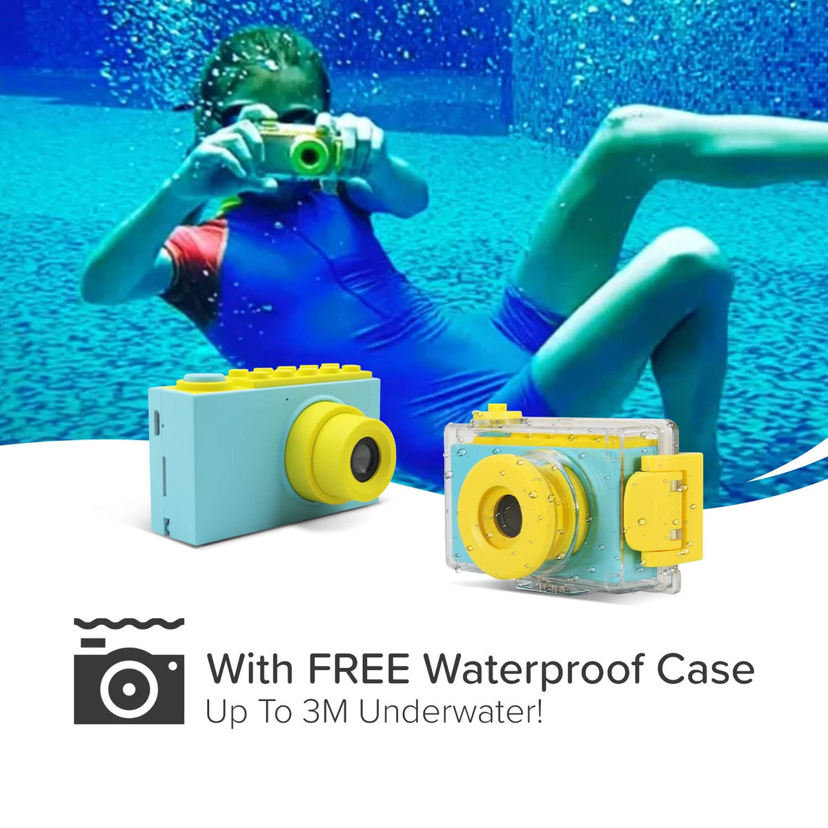 Oaxis myFirst Camera 2 side controls highlighting big buttons for toddler-friendly use