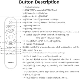 OBSBOT remote held in hand to show scale and comfortable one-handed use benefit