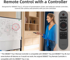 OBSBOT remote next to USB receiver showing reliable wireless connection benefit