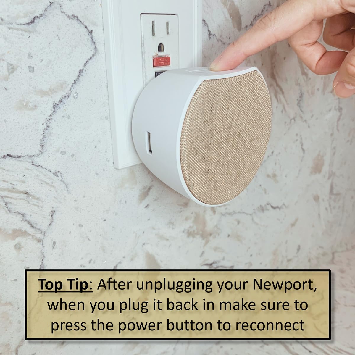 OC Acoustic Newport plug-in outlet speaker Champagne color scheme fits home decor