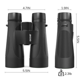 Occer 12x50 binoculars cleaning cloth and lens covers for travel readiness.