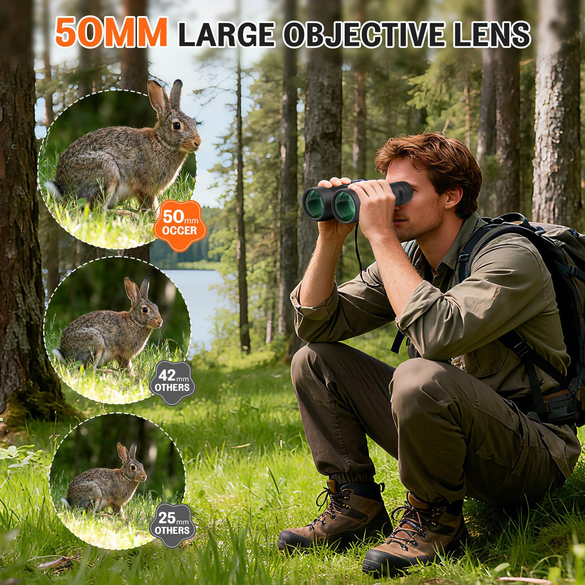 Occer 12x50 binoculars ideal for bird watching with clear distant targets.