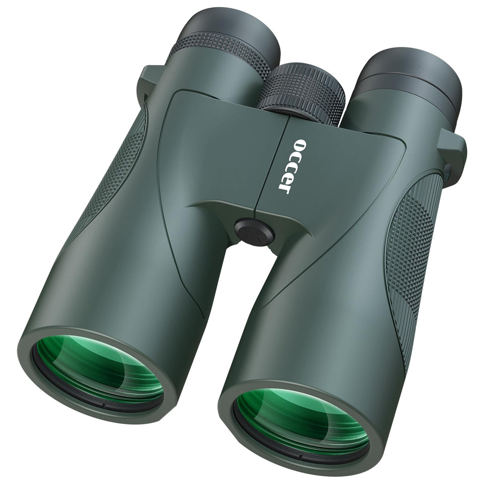 Occer 12x50 binoculars front view showing a wide bright field for birding