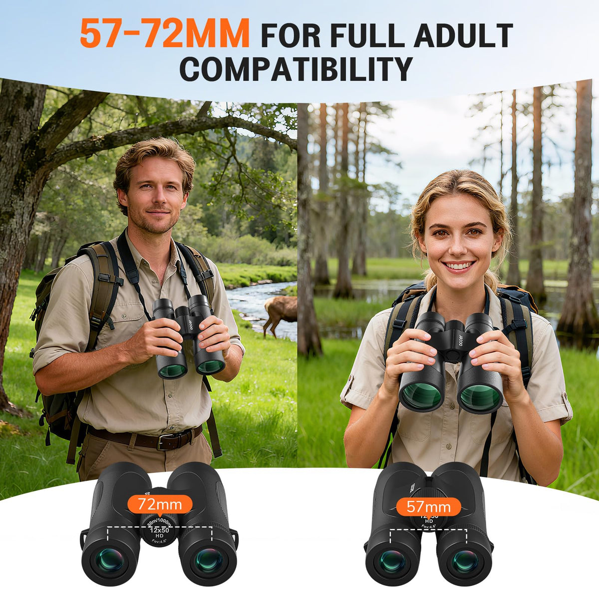 Occer 12x50 binoculars harness chest pack for hands-free carrying.