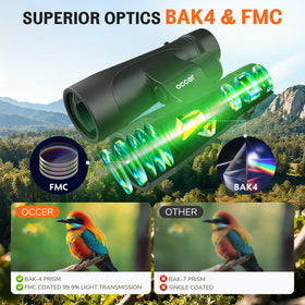 Occer 12x50 binoculars IPX7 waterproof body with anti-slip texture.