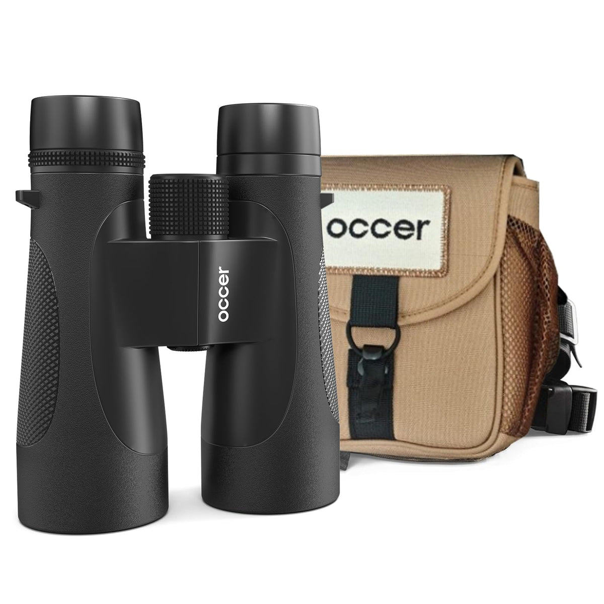 Occer 12x50 binoculars side view with rugged rubber armor for outdoors.
