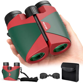 occer front view of compact binoculars showing compact design and portability