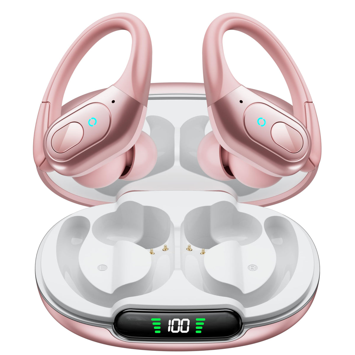 occiam front packaging showing rose gold earbuds and premium finish benefit