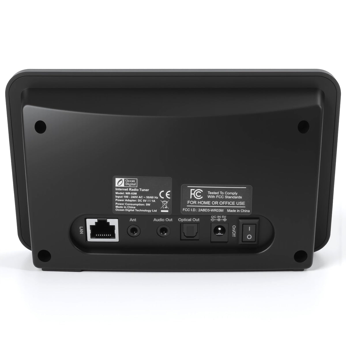 Ocean Digital WR-03M back panel with LAN and optical outputs for flexible audio setup.