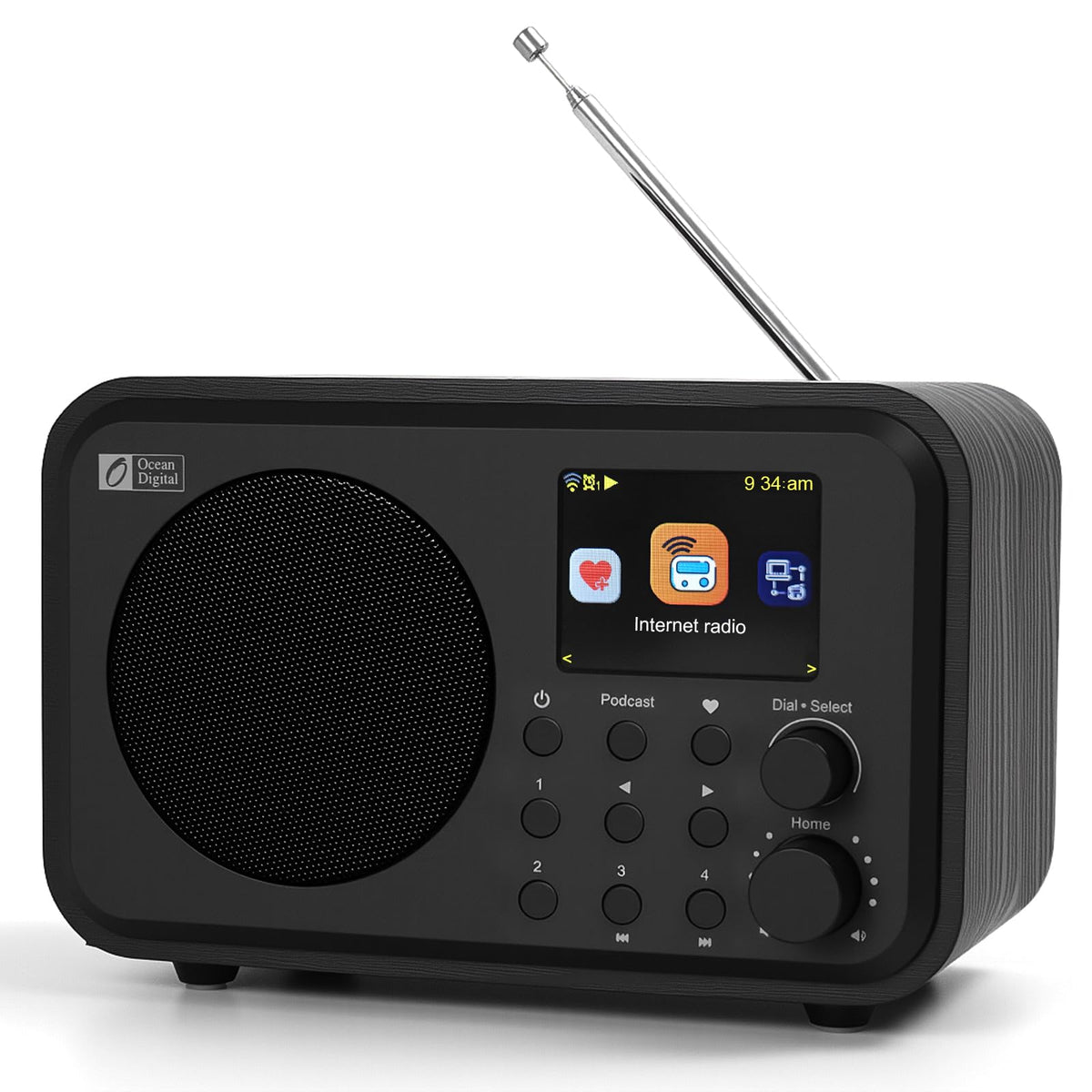 Ocean Digital WR-336M display front shows clear time and station info for quick checks.