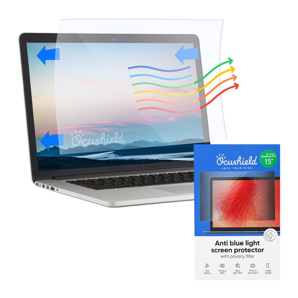 Ocushield front view on MacBook Air 15 showing clear display and protection benefit