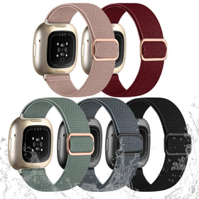 Odbeai Versa 4 stretchy nylon band on wrist for everyday comfort.