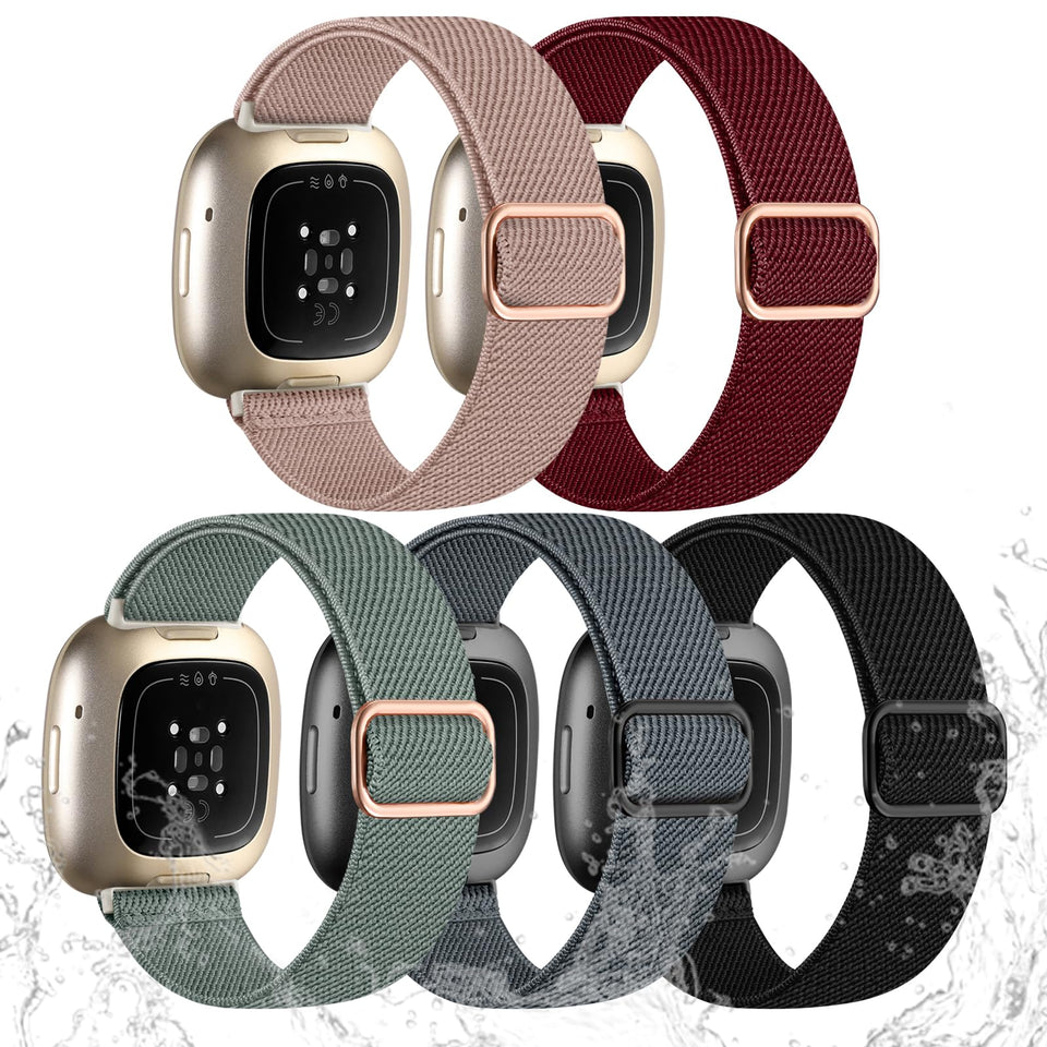 Odbeai Versa 4 stretchy nylon band on wrist for everyday comfort.
