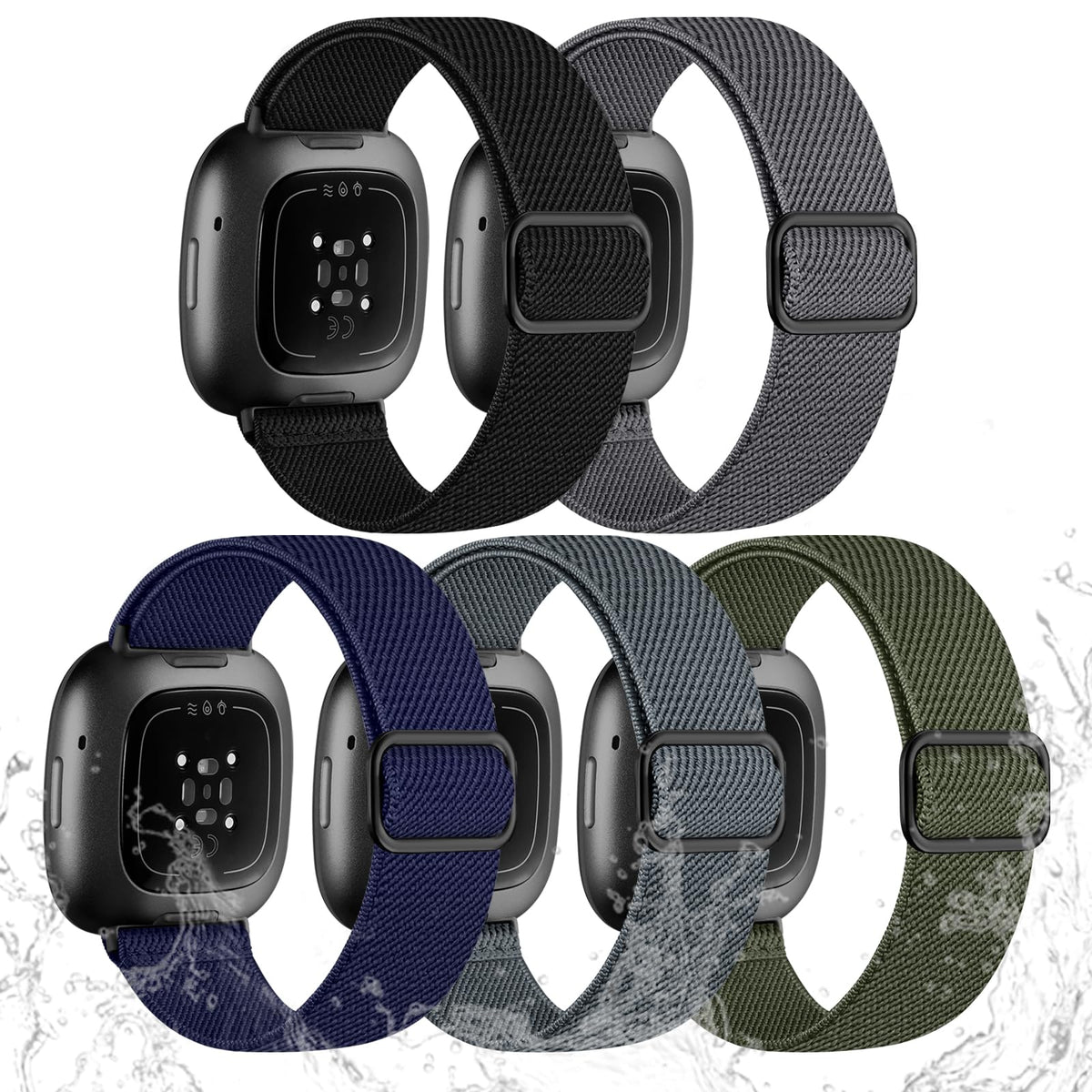 Odbeai Versa 3/4 and Sense stretchy nylon band in navy for comfortable all-day wear.