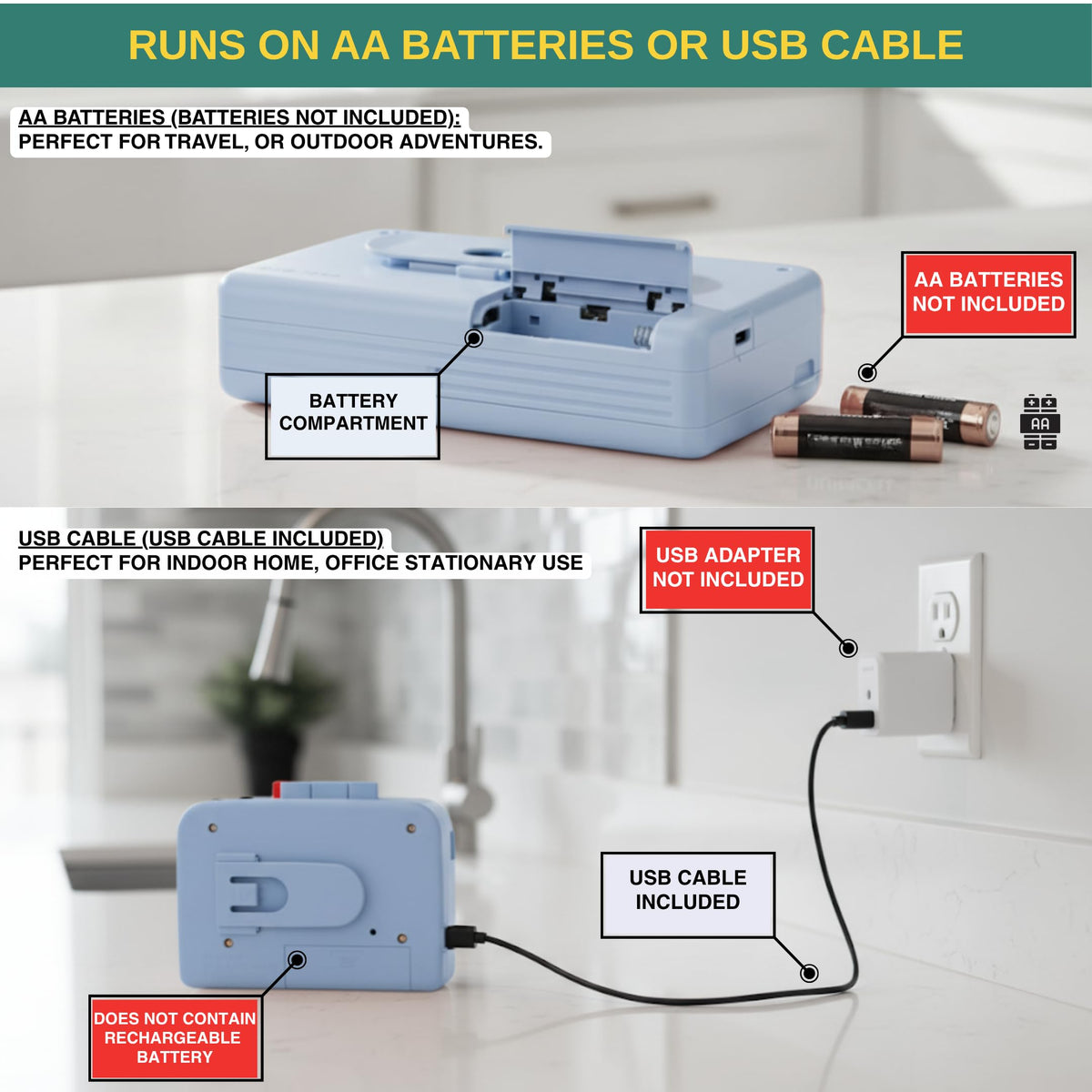 ODEO cassette player with wired earbuds included for private listening.