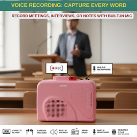 ODEO cassette player with wired earbuds for private listening