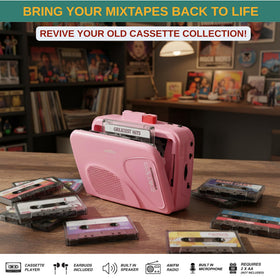 ODEO cassette tape player side view with detachable belt clip for travel