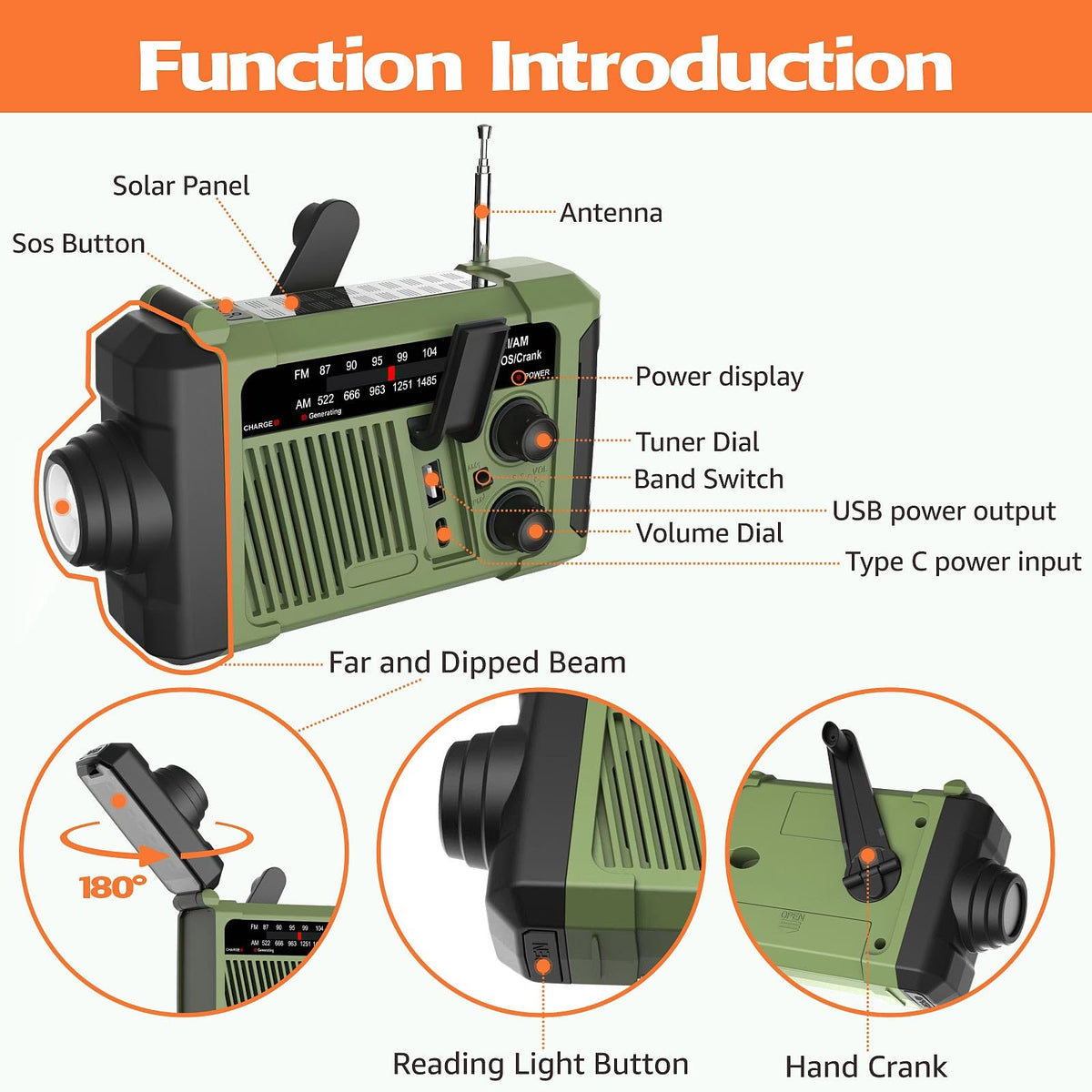 odopodop emergency radio USB charging to power phones during outages