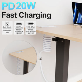 OELFFOW close-up of USB-A, USB-C PD and AC sockets highlighting versatile charging