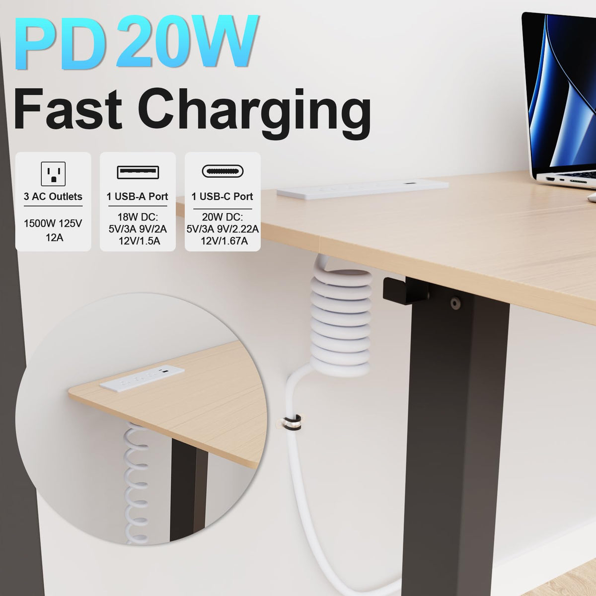 OELFFOW closeup of USB‑A and USB‑C ports highlighting fast charging
